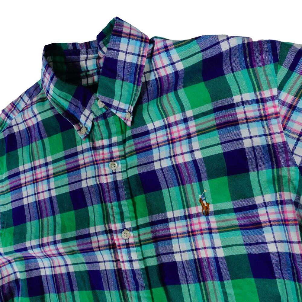 Ralph Lauren Plaid Colorful Button Up Cotton Flesh Pony Casual Shirt Large